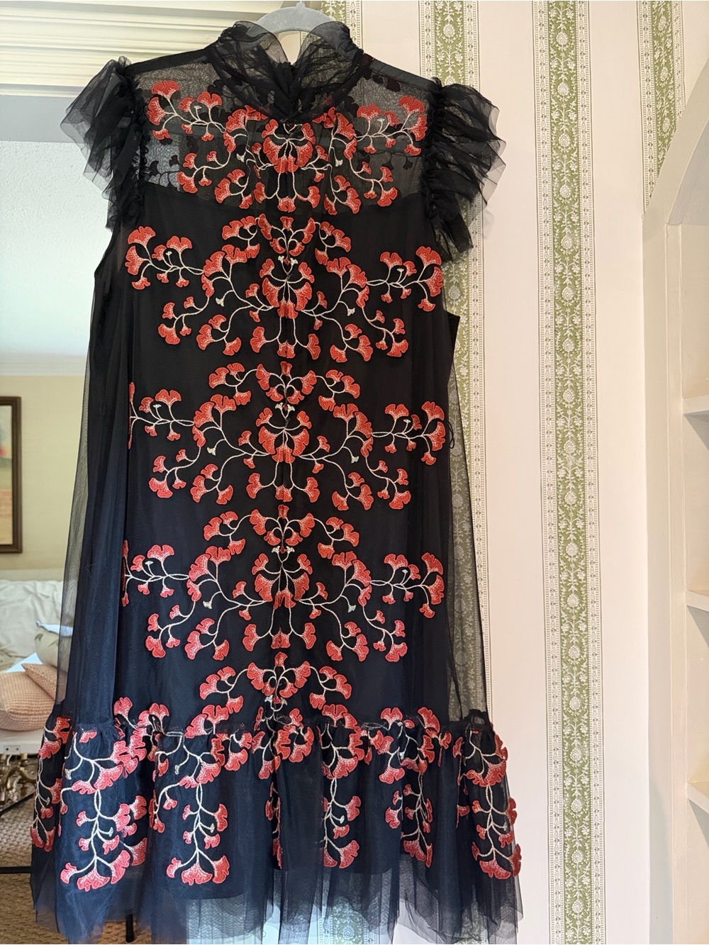 Alex Marie Black Dress with Red Floral Embroidery